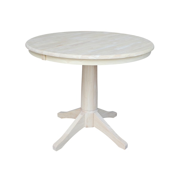 International Concepts Round 36 in Rd Top Pedestal Table, 12 in Leaf, 28.9 inH, Dining Height, Unfinished, 36 W, 48 L K-36RXT-27B - main